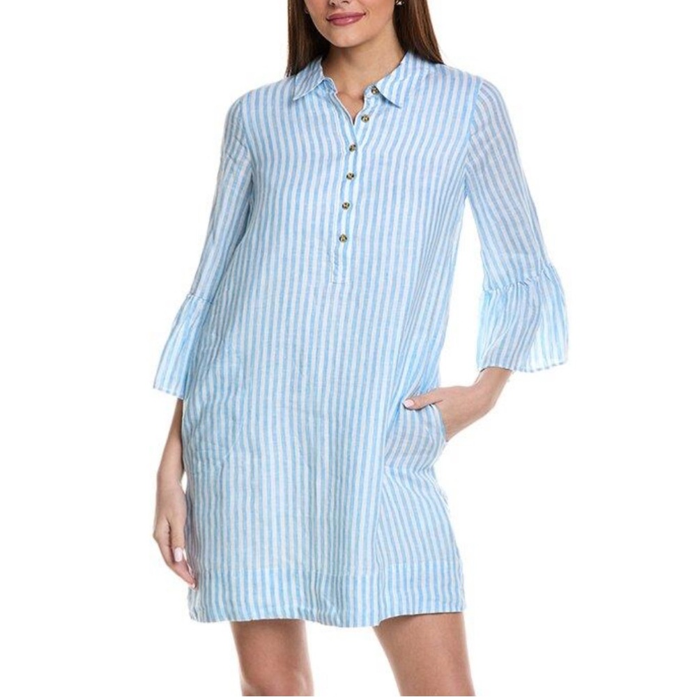 Lilly Pulitzer Jazmyn Linen Tunic Shirt Dress Blue‎ Bimini Stripe Size 00 NWT